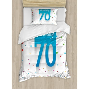 70th Birthday Duvet Cover Set Twin Size, Colorful Polka Dots Backdrop and Happy Birthday 70 Years Quote Special Day, Decorative 2 Piece Bedding Set with 1 Pillow Sham, Multicolor, by Ambesonne