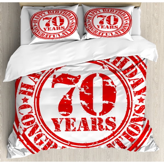 Ambesonne 70th Birthday Duvet Cover Sets, 70 Years Old Congrats, 2-King, White Red