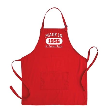 ThisWear 70th Birthday Gift Made In 1956 All Original Parts Two Pocket Apron Red WAPN-0310