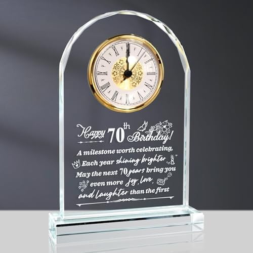 70th Birthday Gift for Men and Women, Crystal Roman Numerals Decorated Quartz Clock, for 70 Year Old Women, 70th Birthday Gift for Men
