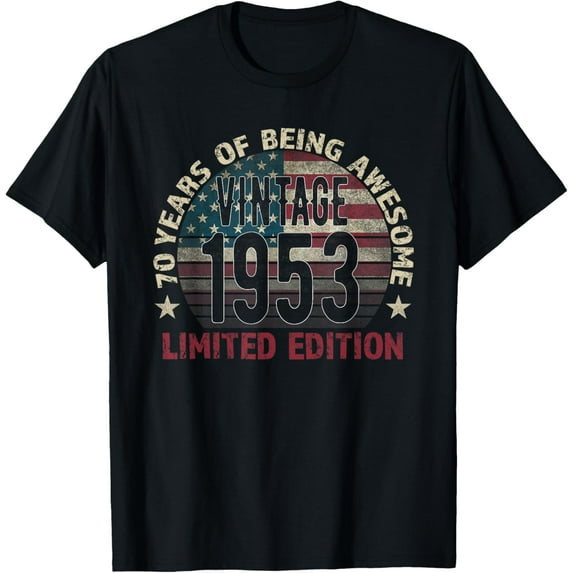 70th Birthday Gift men Vintage 1953 70 Years Old - USA Flag T-Shirt