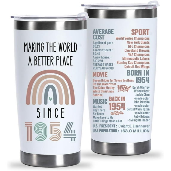 70th Birthday Gifts For Women Men Since 1954, Turning 70 Birthday Gifts For Her, Him, 70 Birthday Gifts For Friends, Mom, Dad, Wife, Aunt, Grandma, Sister, 70th Birthday Tumbler