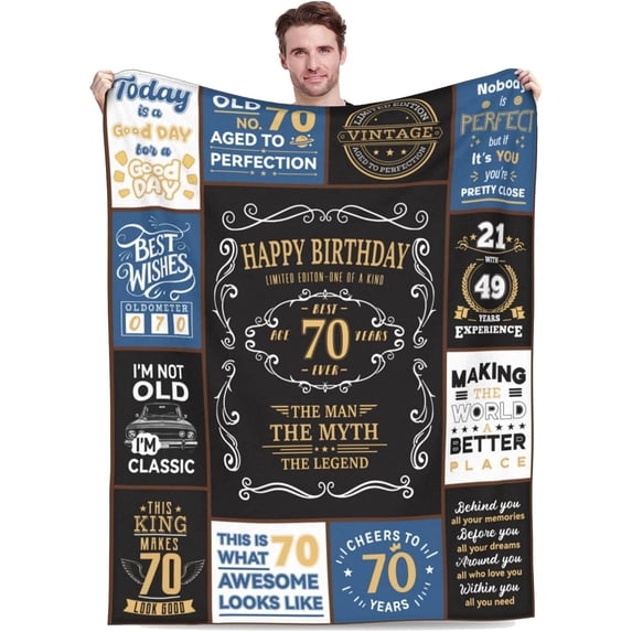 70th Birthday Gifts for Men, 1956 Birthday Gift for Him, 70 Year Old Blanket 50"x60", Christmas Fathers Day Blanket for Dad Papa Grandpa Husband Uncle