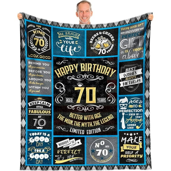 70th Birthday Gifts for Men Throw Blanket 60"x50", 70 Year Old Birthday Gifts for Men, Best Gift for 70 Year Old Man, 1955 Bday prsents for Man, Mens 70th Bday Gift Ideas
