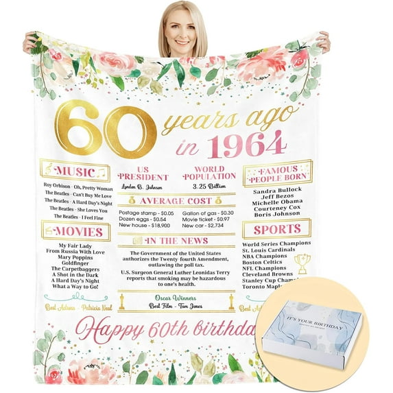 70th Birthday Gifts for Women, 1954 Birthday Gift Blanket with Gift Box, Gift for 70th Birthday Woman 70th Birthday Gift Ideas, 70 Year Old Birthday Gift for Women Mom Grandma Turning 70