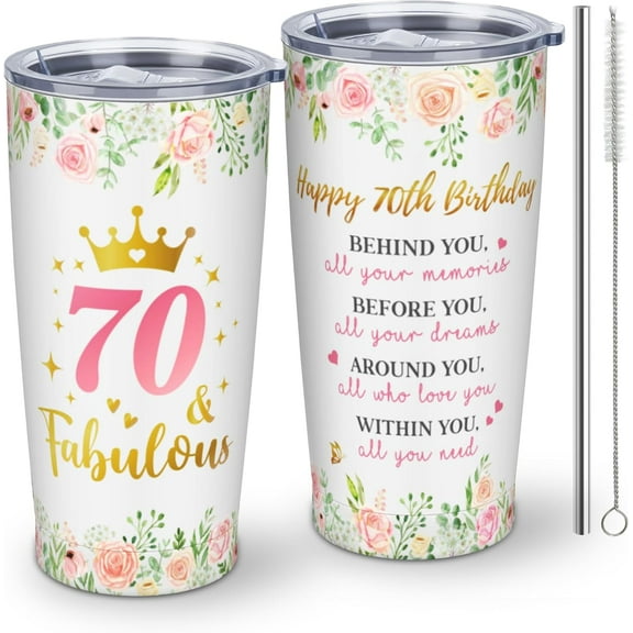 70th Birthday Gifts for Women, 70 Year Old Birthday Gifts for Women, 1953 Birthday Gifts for Women, 70th Birthday Gifts for Mom Tumbler With Lid and Straw 20oz 1pc