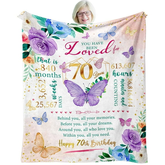 70th Birthday Gifts for Women, 70th Women Birthday Gift Ideas, Bday Present for Woman, 70 Year Old Woman Mom Sister Bday Present, Happy 70yr Female Bday Decorations Throw Blanket 50"X60"