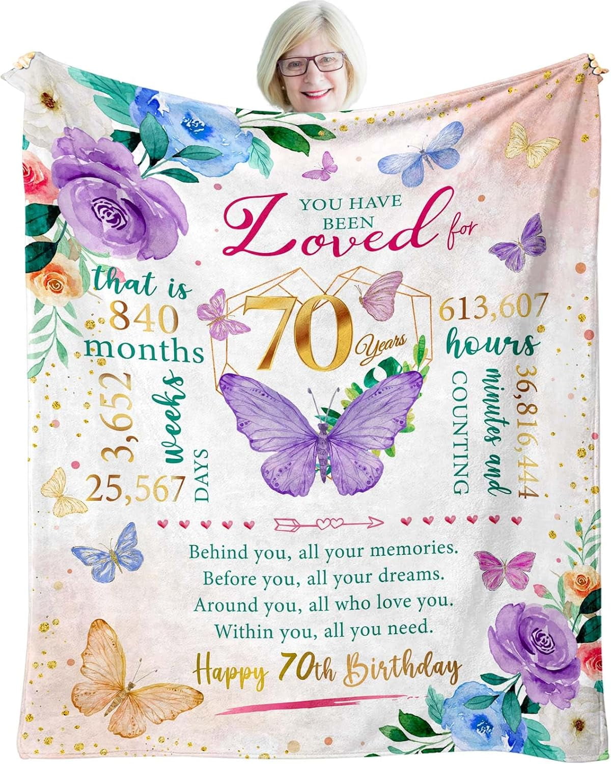 70th Birthday Gifts for Women, 70th Women Birthday Ideas, Best 1954 Birthday Gifts for 70 Year Old Women Mom, Happy 70th Women Birthday, 70th Women Birthday Decorations Throw Blanket