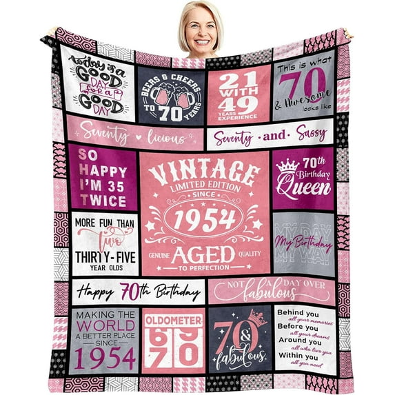 70th Birthday Gifts for Women, Best Gifts for 70 Year Old Woman, 70 Year Old Birthday Gifts for Women, Happy 70th Birthday Ideas, Vintage 1954 Bday Decorations Throw Blanket 60"x50"