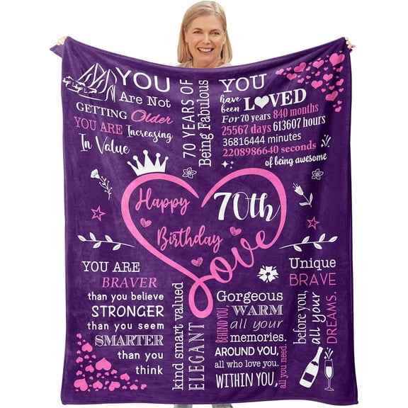 70th Birthday Gifts for Women, Happy 70th Birthday Gift Ideas, Gift for 70th Birthday Women, 70-Year-Old Birthday Decoration for Mom, Friend, Blanket 50 X 60 inches