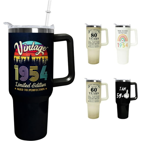 70th Birthday Gifts for Women & Men 40 oz Tumbler Birthday Gift Ideas Double Insulated Stainless Steel Travel Coffee Mug with Lid and Straw Vintage 1954 Birthday Gifts for Women Men