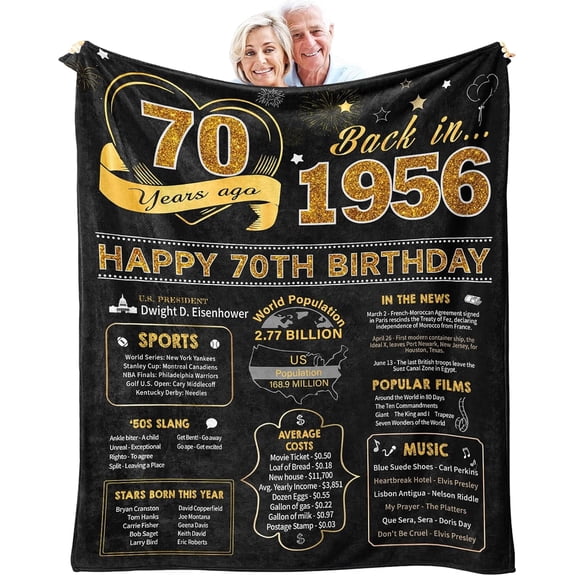 70th Birthday Gifts for Women Men, Birthday Gifts for 70 Year Old Woman Man, 70th Men Birthday Gift Ideas Throw Blanket 50x60 Inch, 1956 Birthday Gifts for Women Men, 70 Year Old Birthday Gifts