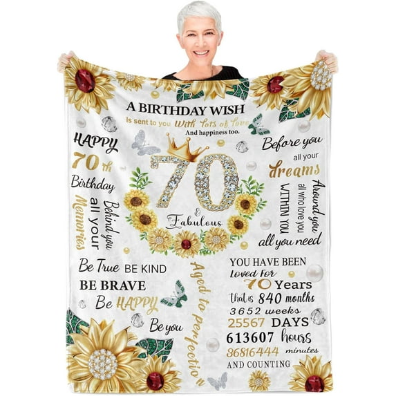 70th Birthday Gifts for Women, Sunflower Throw Blanket Gifts for 70 Year Old Birthday Gifts for Woman Blankets, 70th Birthday Gift Ideas for Women Turning 70 Birthday Decor for Mum Friend 50 x 60 Inch
