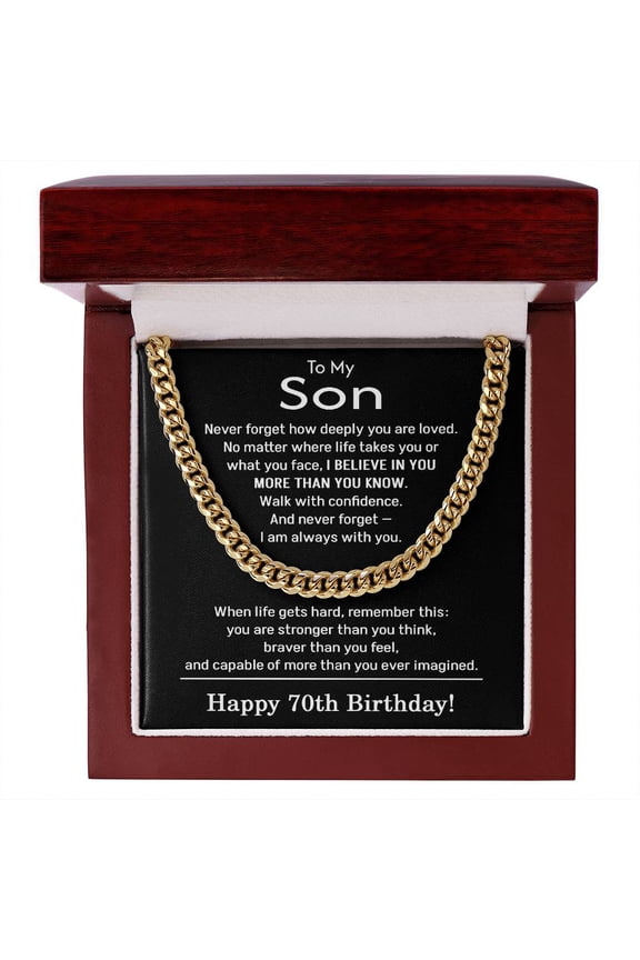 70th Birthday Gifts for Son - To My Son Necklace Title: 18K Yellow Gold Finish, Box Choice: Luxury Box