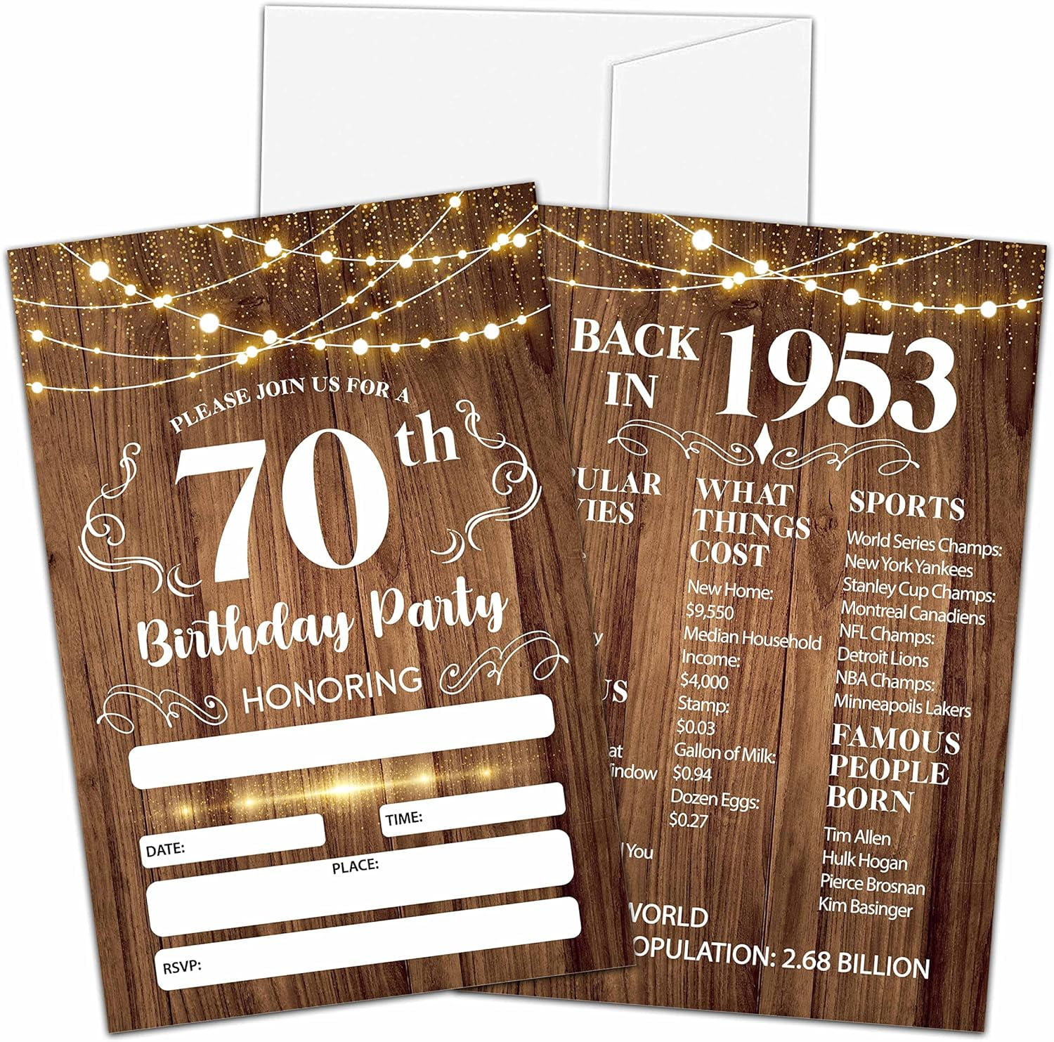 70th Birthday Invitations Rustic Wood Theme Party Decor