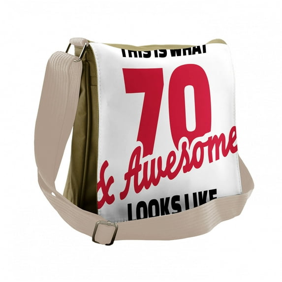 70th Birthday Messenger Bag, 70 Years Lettering Party, Unisex Cross-body, by Ambesonne