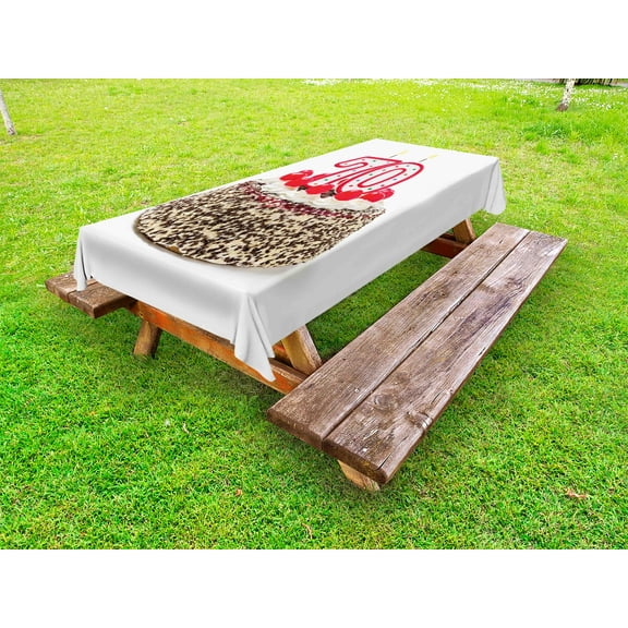 70th Birthday Outdoor Tablecloth, Birthday Cake with 70 Number Candles and Sprinkles Party Event Photo Image, Decorative Washable Fabric Picnic Tablecloth, 58 X 104 Inches, Multicolor, by Ambesonne