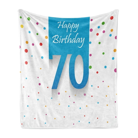 70th Birthday Soft Flannel Fleece Throw Blanket, Colorful Polka Dots Backdrop and Happy Birthday 70 Years Words Special Day, Cozy Plush for Indoor and Outdoor Use, 70" x 90", Multicolor, by Ambesonne