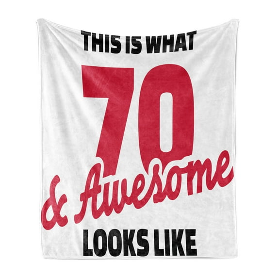 70th Birthday Soft Flannel Fleece Throw Blanket, Words 70 Birthday Celebrations, Cozy Plush for Indoor and Outdoor Use, 50" x 60", Dark Coral White, by Ambesonne