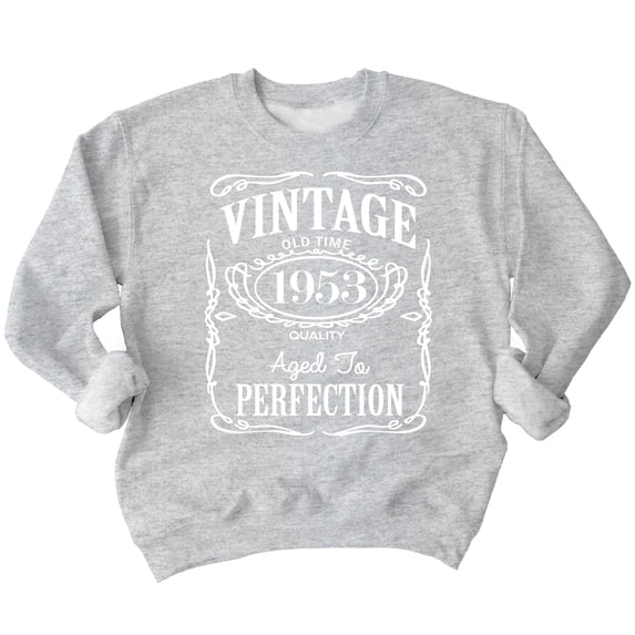 70th Birthday VINTAGE 1953 Crewneck Sweatshirt, S, H. Grey