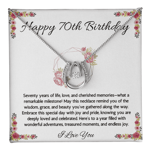 70th Birthday Women Gift Lucky in Love Message Card Necklace for Sister Mom wife Grandma Jewelry From dad Brother friend