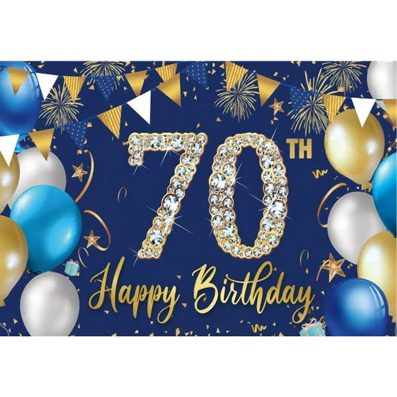 70th Party rations Backdrop Banner Black Gold Happy 70th Birthday rations for Men Women 70 Years Old Photo Booth Prop