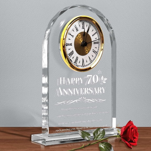 70th Wedding Anniversary Clock Gifts for Couple, 70 Year Anniversary Keepsake Gifts for Husband/Wife, Glass Clock Decoration for 70 Years for Marriage (Battery not Included)