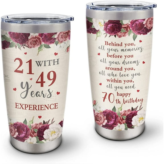70th birthday gifts for women Coffee Tumbler 20OZ - Best Gifts For 70 Year Old Woman - 70 Year Old Birthday Gifts For Women - 70th Birthday Mug Decorations For Women