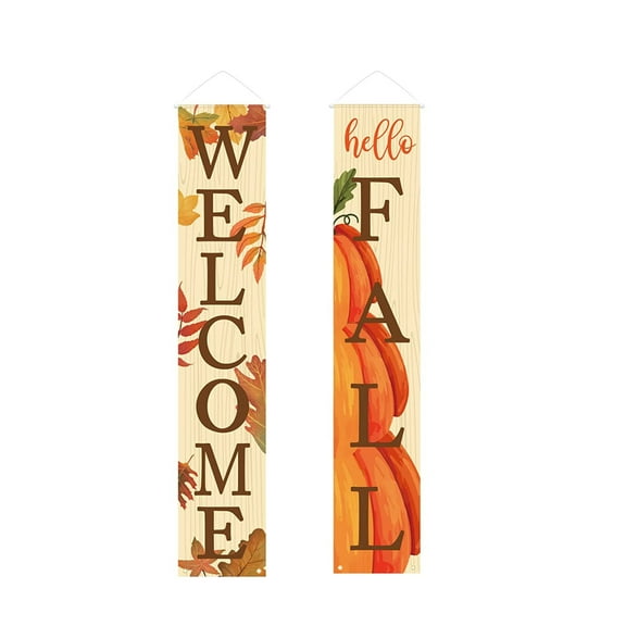 70x13 Inch Thanksgiving Porch Sign Decor, Fall Theme Leaves And Pumpkins Banners Standing Hanging Decoration For Front Door Yard Party