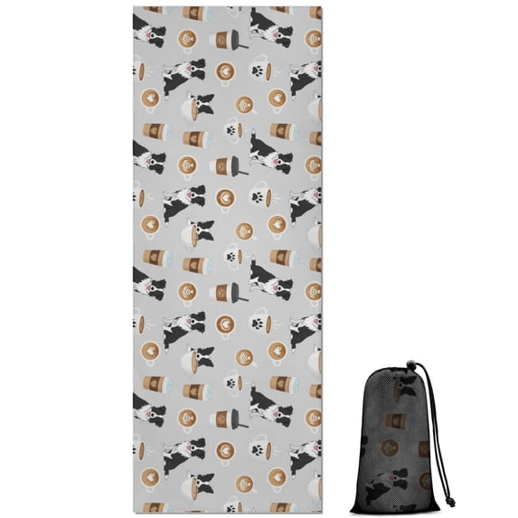 70x26 Inch Yoga Towel, Sweat Absorbent Non-Slip Mat for Hot Yoga, Pilates & Fitness,Border Collie Coffee Dog Pattern