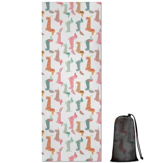 70x26 Inch Yoga Towel, Sweat Absorbent Non-Slip Mat for Hot Yoga, Pilates & Fitness,Dachshund Pattern White Pattern