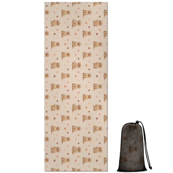 70x26 Inch Yoga Towel, Sweat Absorbent Non-Slip Mat for Hot Yoga, Pilates & Fitness,Golden Retriever Variety Heart Beige Pattern