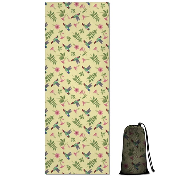 70x26 Inch Yoga Towel, Sweat Absorbent Non-Slip Mat for Hot Yoga, Pilates & Fitness,Hummingbird Floral Leaf Yellow Pattern