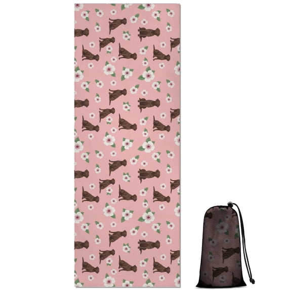 70x26 Inch Yoga Towel, Sweat Absorbent Non-Slip Mat for Hot Yoga, Pilates & Fitness,Labrador Floral Pink Pattern