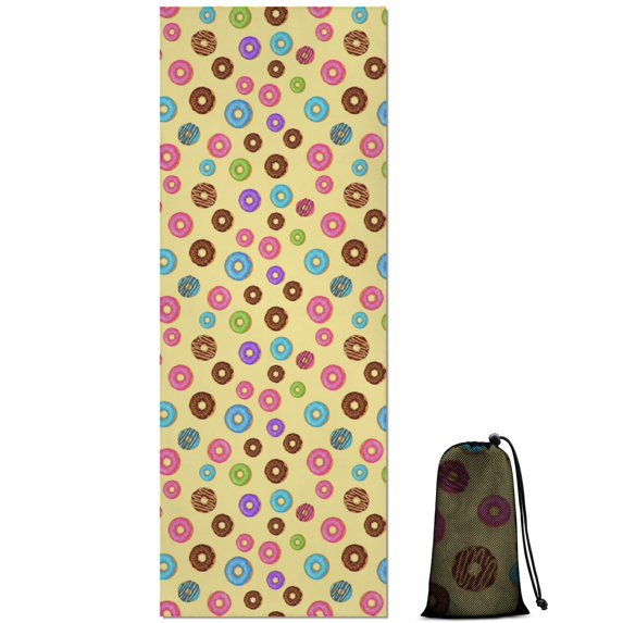 70x26 Inch Yoga Towel, Sweat Absorbent Non-Slip Mat for Hot Yoga, Pilates & Fitness,Mini Multicolor Donut Yellow Tiny Doodle Print