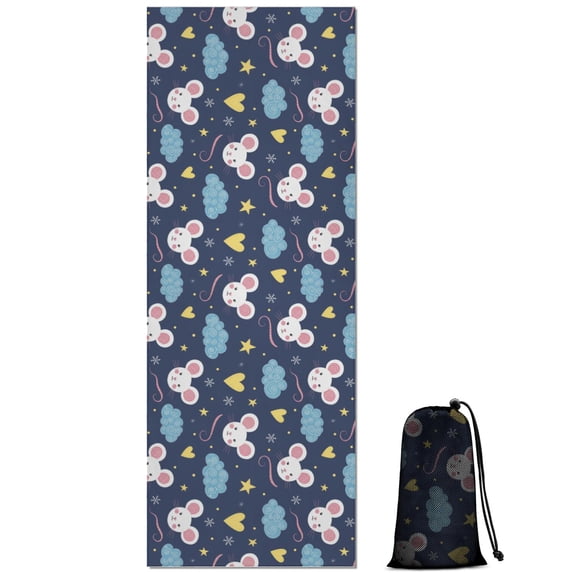 70x26 Inch Yoga Towel, Sweat Absorbent Non-Slip Mat for Hot Yoga, Pilates & Fitness,Mouse Star Cloud Dark Blue Pattern