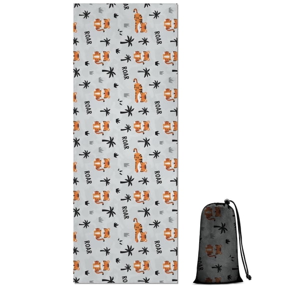 70x26 Inch Yoga Towel, Sweat Absorbent Non-Slip Mat for Hot Yoga, Pilates & Fitness,Tiger Tropical Palm Gray Pattern