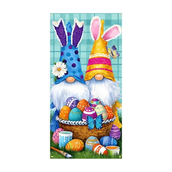 70x35 Inch Easter Door Flag with Bunny & Eggs, Large Outdoor Welcome Sign with Rope for Front Door Wall, Spring Holiday Party Porch Decoration Photo Backdrop