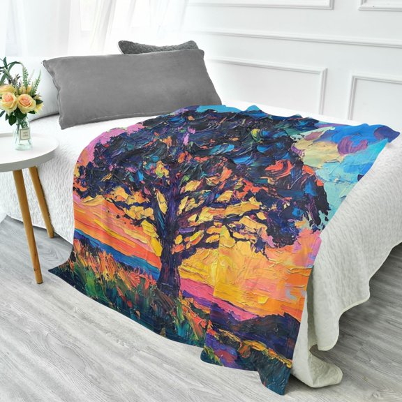 70x55 Inches Glow in The Dark Blanket Cozy Throw Camping Blankets for Home and Outdoor Use An Oak Tree
