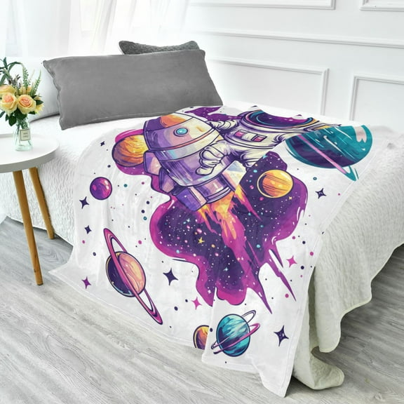 70x55 Inches Glow in The Dark Blanket Cozy Throw Camping Blankets for Home and Outdoor Use Astronauts in Rockets