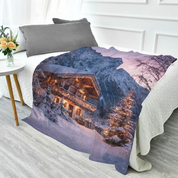 70x55 Inches Glow in The Dark Blanket Cozy Throw Camping Blankets for Home and Outdoor Use Beautiful Wooden Chalet