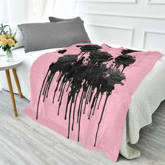 70x55 Inches Glow in The Dark Blanket Cozy Throw Camping Blankets for Home and Outdoor Use Black Roses