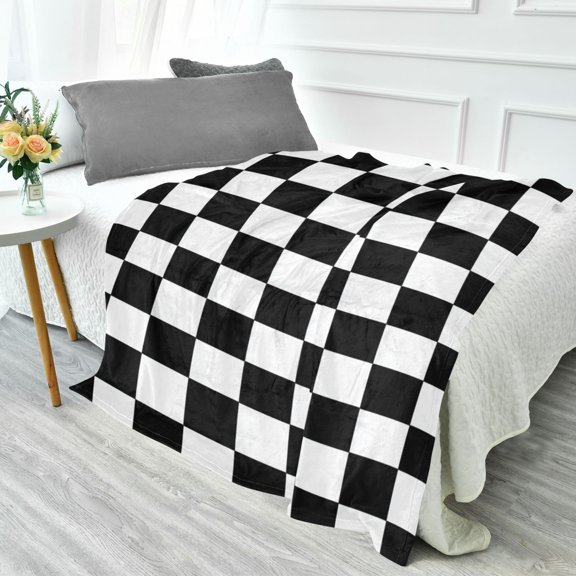 70x55 Inches Glow in The Dark Blanket Cozy Throw Camping Blankets for Home and Outdoor Use Black and White Check