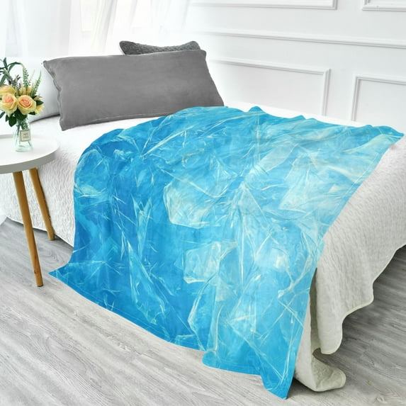 70x55 Inches Glow in The Dark Blanket Cozy Throw Camping Blankets for Home and Outdoor Use Blue Ice Cube Background