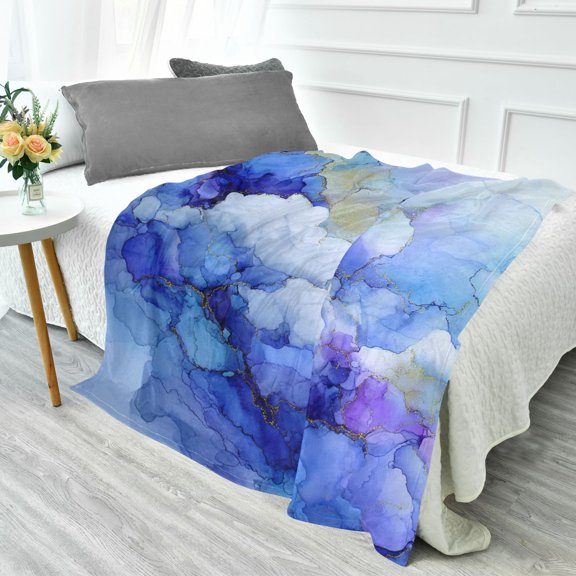 70x55 Inches Glow in The Dark Blanket Cozy Throw Camping Blankets for Home and Outdoor Use Blue Ink Clouds