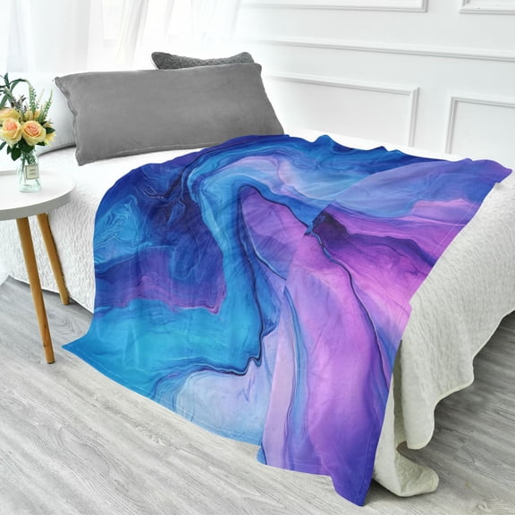 70x55 Inches Glow in The Dark Blanket Cozy Throw Camping Blankets for Home and Outdoor Use Blue and Purple Background