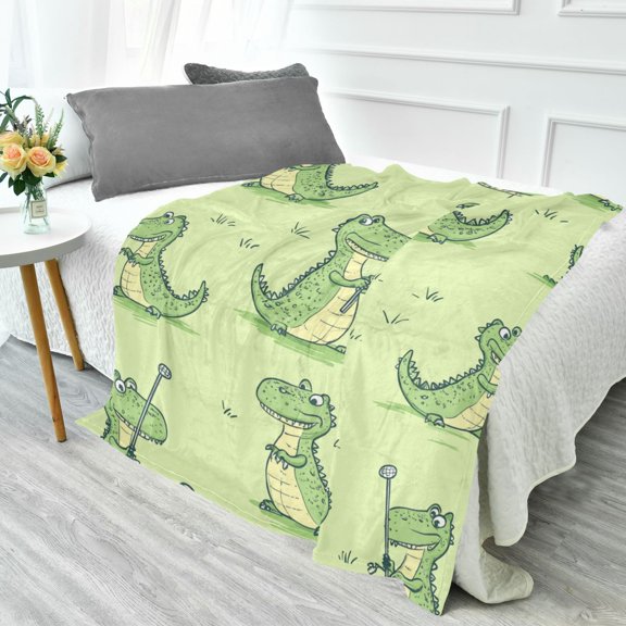 70x55 Inches Glow in The Dark Blanket Cozy Throw Camping Blankets for Home and Outdoor Use Cartoon Alligators Playing Golf
