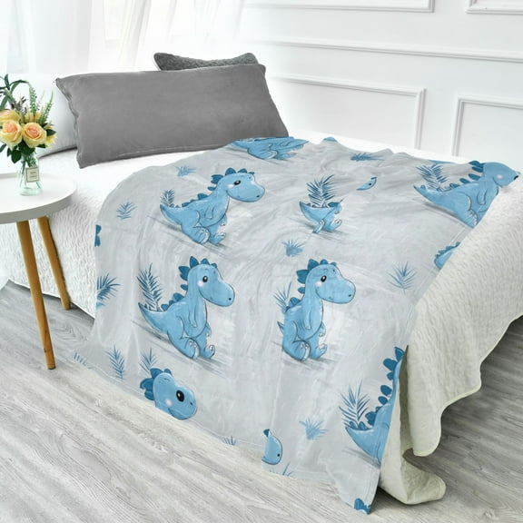 70x55 Inches Glow in The Dark Blanket Cozy Throw Camping Blankets for Home and Outdoor Use Cartoon Blue Dinosaurs