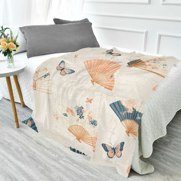 70x55 Inches Glow in The Dark Blanket Cozy Throw Camping Blankets for Home and Outdoor Use Chinese Fans Pattern