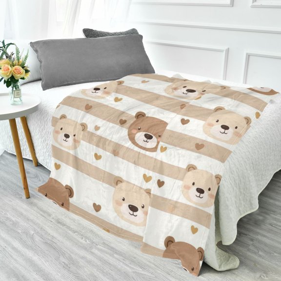 70x55 Inches Glow in The Dark Blanket Cozy Throw Camping Blankets for Home and Outdoor Use Cute Bear Face Pattern